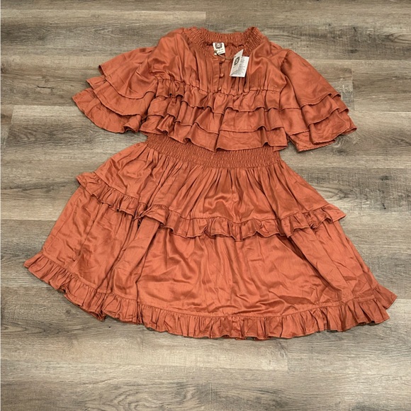Bali Elf Linnette Mini Dress Copper Color Ruffle Fit Flare Style Cowboy Size XL - Picture 6 of 8